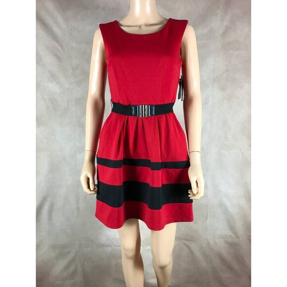 BCX Red Striped Fit & Flared Belted Dress NWT SMALL - Picture 7 of 7